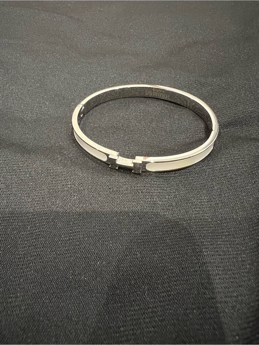 Silver-Tone white H Enamel
Bangle Stainless Steel Bracelet-Designer Style - Picture 2 of 5